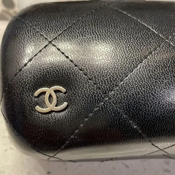 Chanel black leather quilted sunglass case. No sunglasses just the case